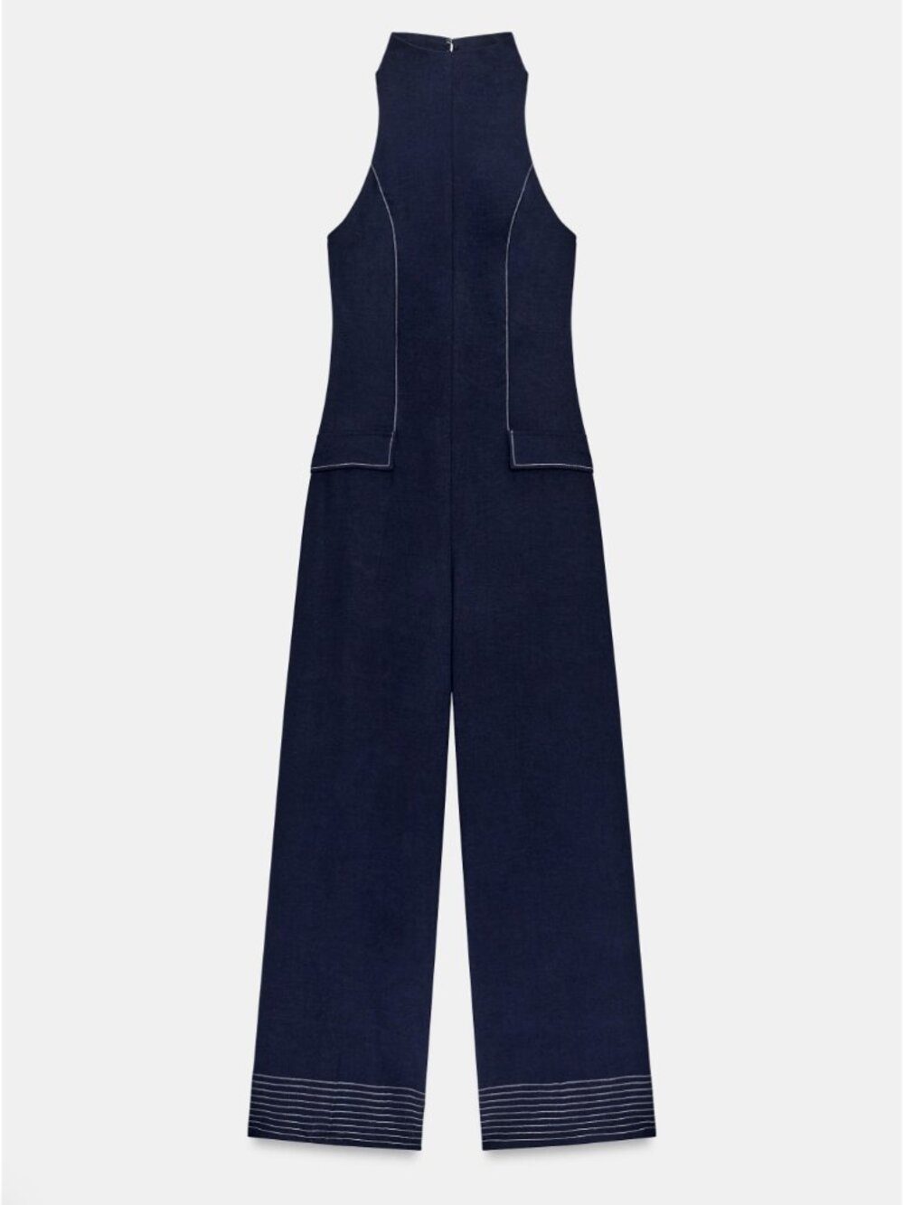 ZARA Contrast Piping Halter Jumpsuit NWT Ink Blue NWT XS - Picture 6 of 16